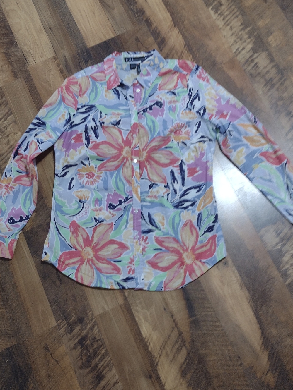Floral Cotton Long-Sleeve Button-Down Shirt — Multicolor FDJ French Dressing